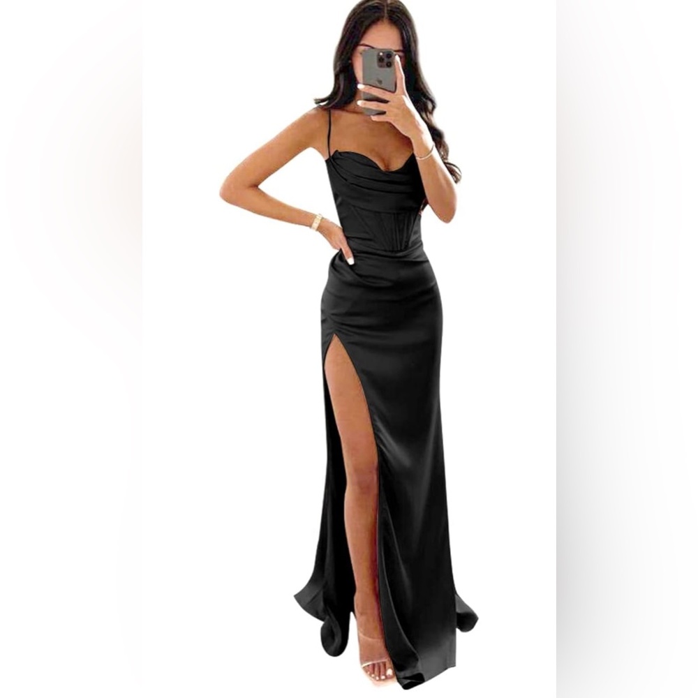 black silk corset top gown silky